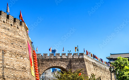 Ancient City Wall Park Flags Guardtower Beijing China