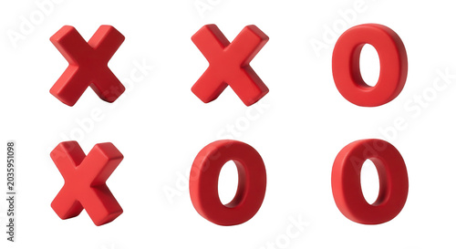 red x and o game pieces arranged on white backdrop a tic tac toe concept puzzles or games