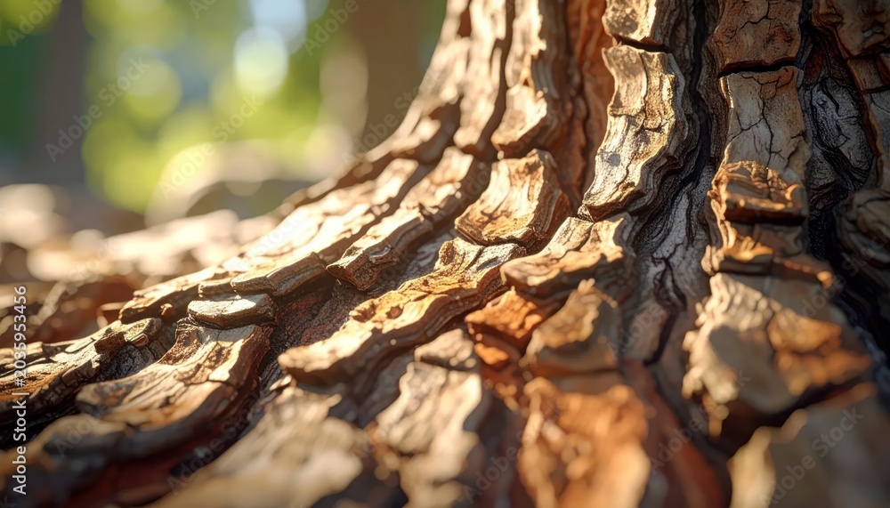 Fototapeta premium Close-up of Rough Tree Bark Texture in Natural Sunlight.