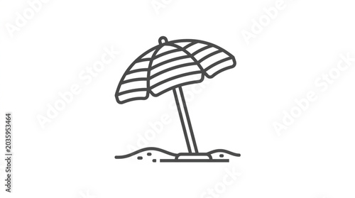 Obraz na plátně Beach Umbrella Icon on Sand - Simple Line Art Illustration