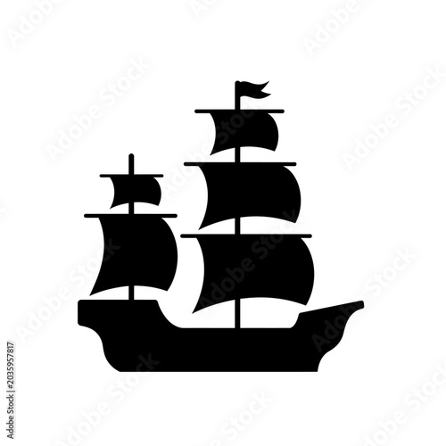 Vintage Sailing Ship Silhouette Vector Illustration Icon