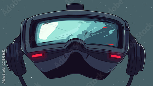 Illustration of a pair of futuristic augmented reality goggles against a starry background
