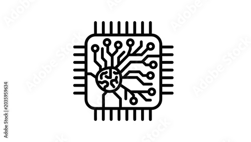 Conceptual illustration of an integrated circuit or microchip, symbolizing advanced technology, data processing, and digital innovation in modern computing systems