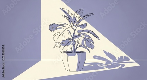 Modern Green Plant in Pot Illustration