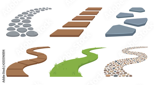 Fotografía Diverse collection of garden pathway vector illustrations featuring stone pavers