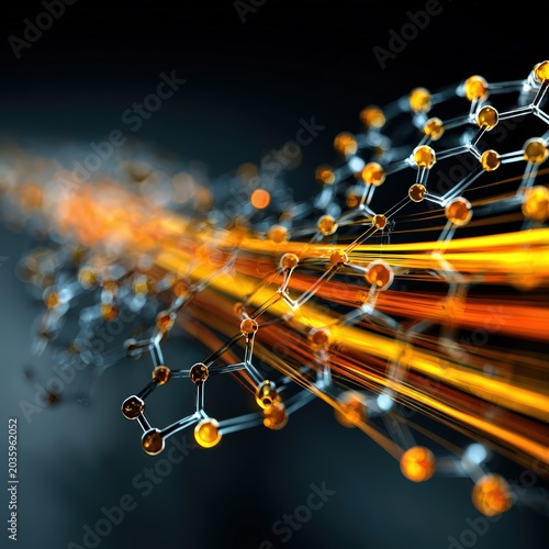 Abstract macro representation of cellular respiration showing vibrant energy pathways and glowing hexagonal patterns converting sugar into power.
