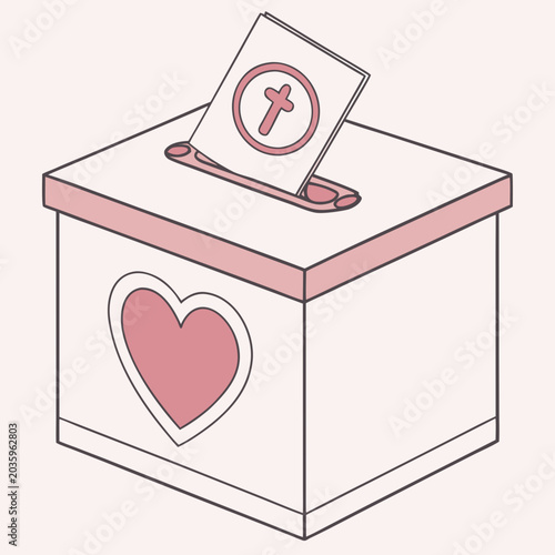 Foto Religious donation box with cross and heart art.