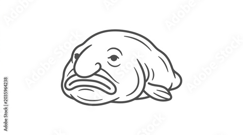 Canvas Print Blobfish Illustration - Ugly Deep Sea Creature Line Art