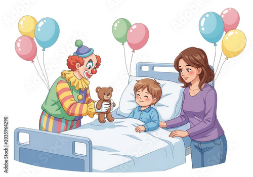 Happy family celebrating birthday with colorful balloons and cake isolated on transparent background