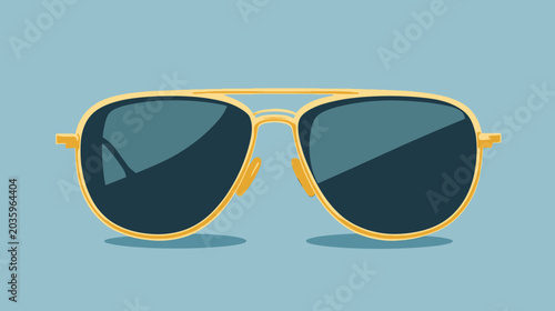 Stylish yellow sunglasses with dark lenses on light blue background