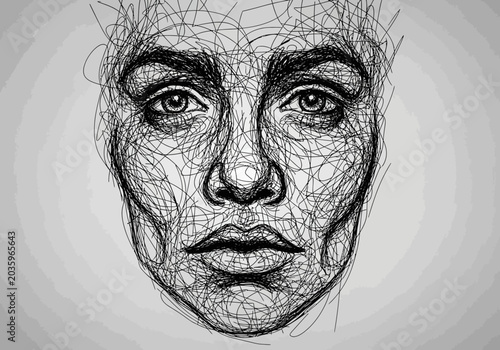 Canvas Print Intense Portrait Drawing Captures Raw Human Emotion.