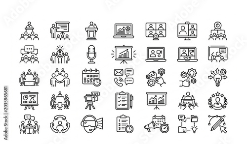Editable conference and presentation outline icon pack business vector illustration