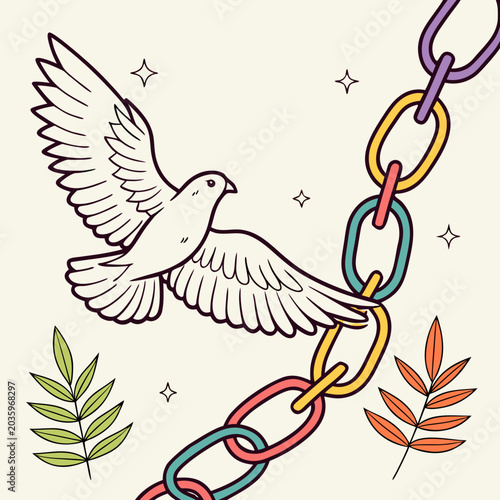 Obraz na plátně Dove breaking chain symbolism freedom peace hope.