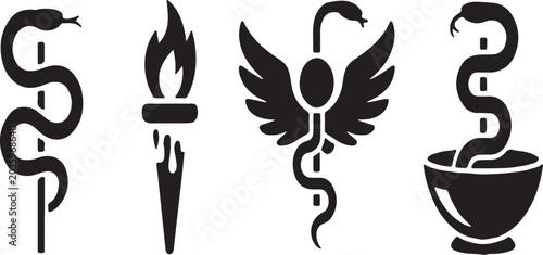 Medical symbols and torch vector icons