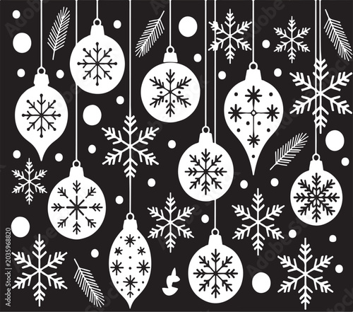 Winter holiday ornaments and snowflakes set