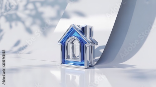 Shiny blue and silver house model on white background