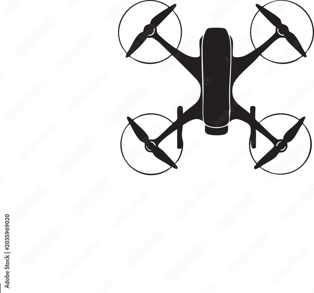 Obraz premium Top view silhouette of a modern quadcopter drone with quadcopter