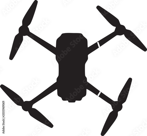 Detailed top down silhouette of a professional quadcopter drone