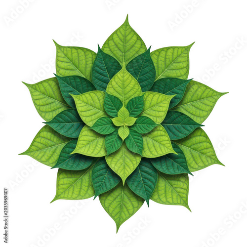 Green geometric plant illustration with leaves isolated on transparent background