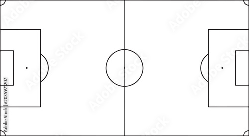 Fotografie Simple line drawing of a standard soccer field outline with football minimalist