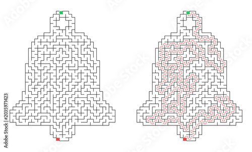Photos Christmas bell shaped maze for kids activity with solution grid