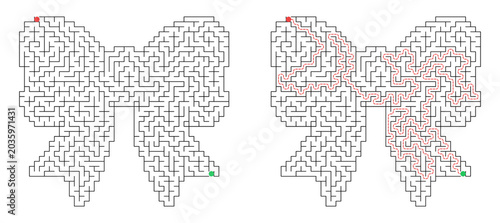Konstfotografi Christmas bow shaped maze for kids activity with solution grid