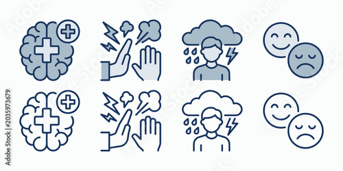 Photos Mental Health Awareness Icon Collection with Emotional Wellness Therapy and Psyc