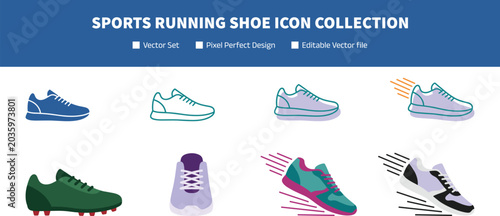Tableau sur toile Sports Running Shoe Icon Collection with Athletic Footwear and Fitness Training
