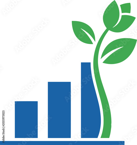 Green finance and sustainable investing concept featuring bar graph with growing plant sprout vector illustration for corporate sustainability