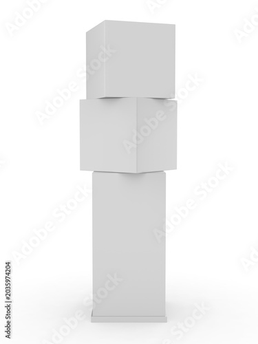 Blank advertising Custom Squared Cube Pop Up Design Display Box, 3d render illustration.
