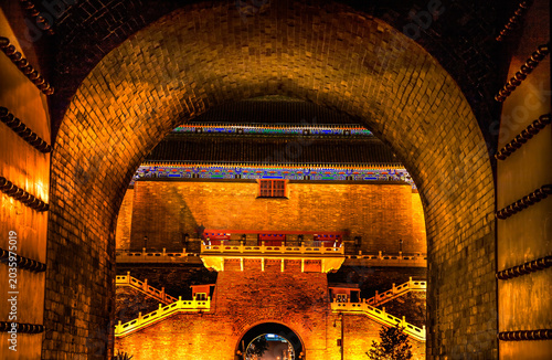 Zhengyang Gate from Qianmen Gate Night Tiananmen Square Beijing China