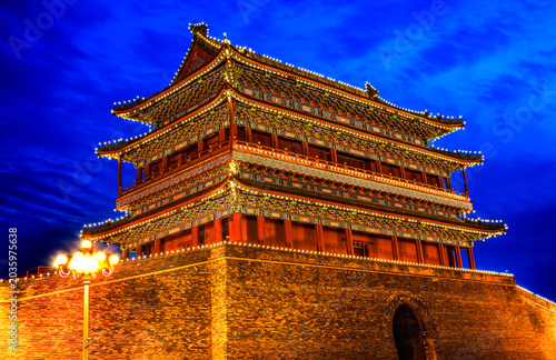 Night Qianmen Gate Zhengyang Men Tiananmen Square Beijing China Night