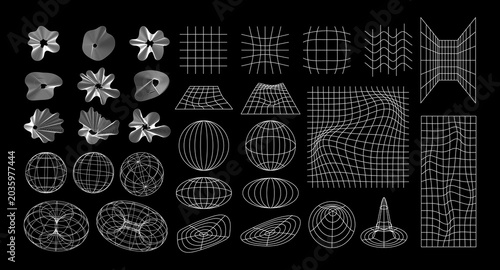 Photos Abstract Wireframe Set 3D Geometric Shapes