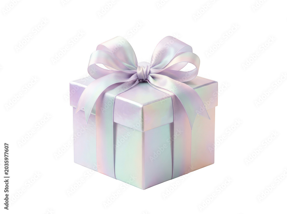 Fototapeta premium Holographic gift box with purple bow