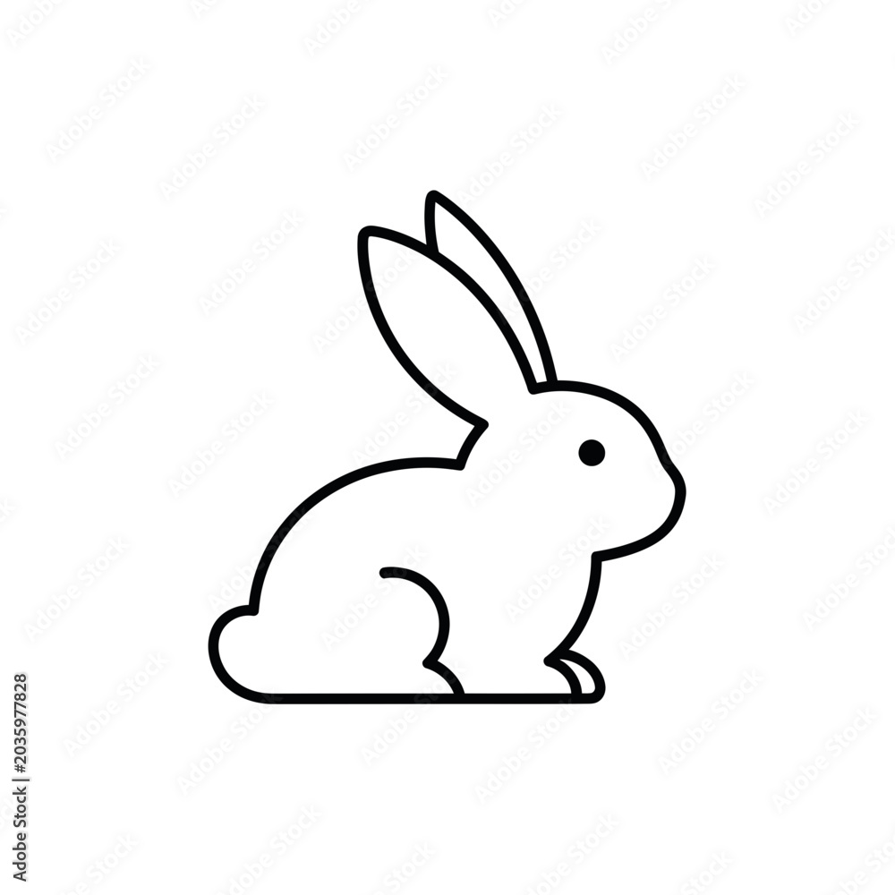 Fototapeta premium Simple line art icon of a rabbit, minimalist animal illustration, isolated on white background