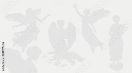 Canvas-taulu Silhouettes of graceful angels in various poses against a light background