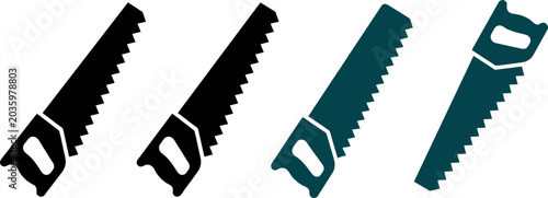 Tableau sur toile Hand Saw Icon Set Featuring Woodworking Cutting Tools for Carpentry Construction