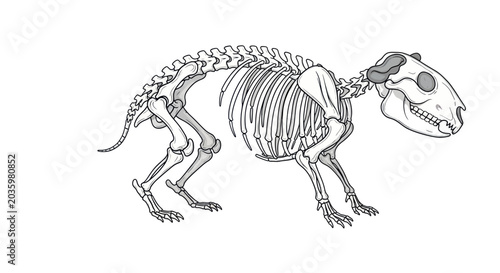 Tableau sur toile Mammal Skeleton Illustration: Rodent Anatomy, Bone Structure, Scientific Drawing