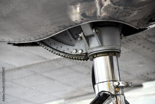 Landing gear of a Lockheed plane at the Museum of Flight in Seattle, Washington.
