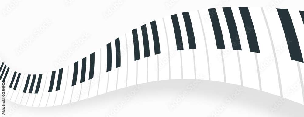 Naklejka premium curved musical piano keyboard on white background