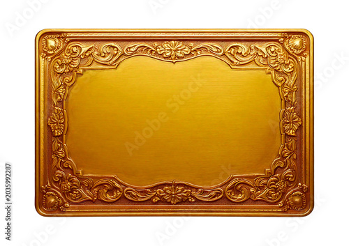 Golden rectangular plaque isolated on transparent or white background