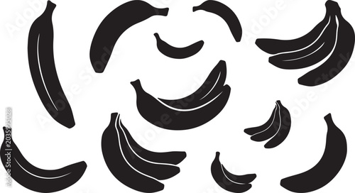 Collection of various banana shapes on white background