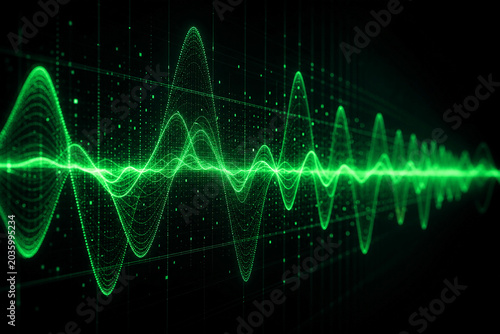 Green Neon Digital Frequency Wave Background