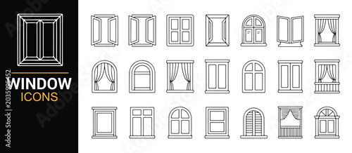Window Icons Editable Vector Collection for Architecture Design