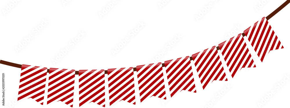 Fototapeta premium Red striped pennant banner for festive parties, ideal for birthday celebrations, baby showers, and holiday events to add color and charm.