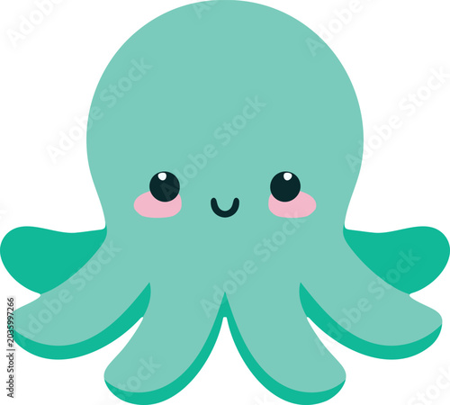 Cute mint green octopus illustration