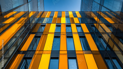Modern commercial facade showcasing strong color depth and texture
