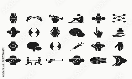 Quadro em tela Healthcare pain outline symbols black silhouettes on a white background collecti