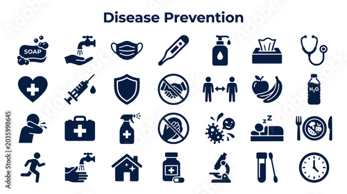 Fotografía Disease prevention icons set showing hygiene health safety and medical care conc