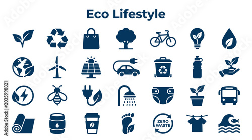 Cuadro en lienzo Eco Lifestyle Icons representing sustainability green energy recycling and envir